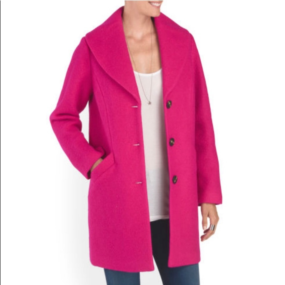 Hot Pink Wool Button Down Coat